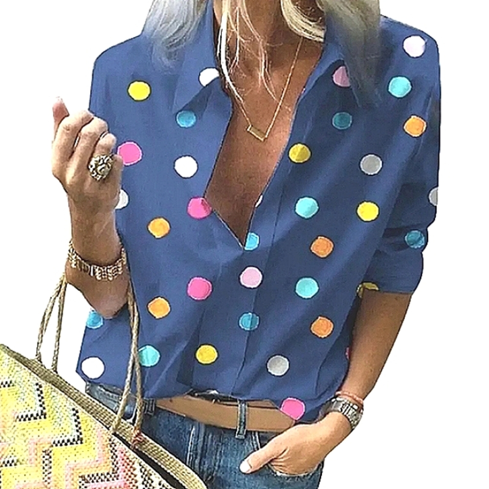 MISSLOOK Polka-Dot V-Neck Multicolor Pullover BlouseTop NWT